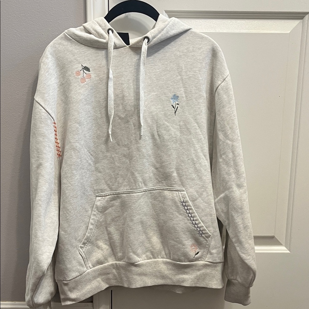 Gray Hoodie with Embroidered Details